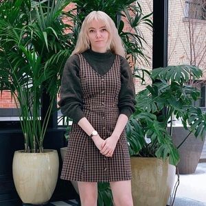 AE Checkered Pinafore Dress with Buttons